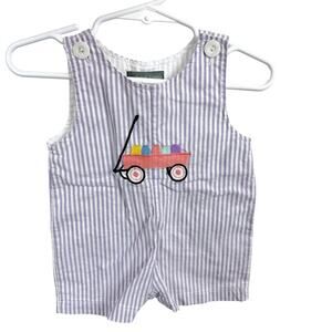 Les Petits Soleils Easter Wagon Purple Stripe Romper Shorts Baby Unisex - 6M 3-6